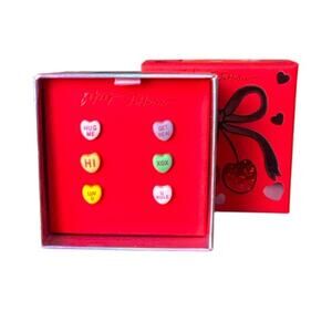 Betsey Johnson Conversation Candy Hearts Mismatch Stud Earrings Set Multi Color